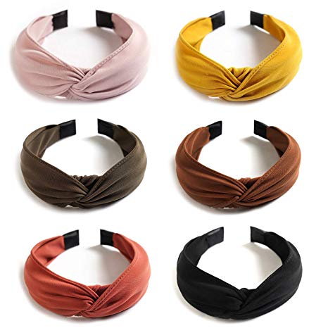 6 Pack Wide Plain Headbands,Unime Twist Knot Turban Headband Yoga Hair Band Fashion Elastic Hair Accessories for Women and Girls,Children 6 Colors