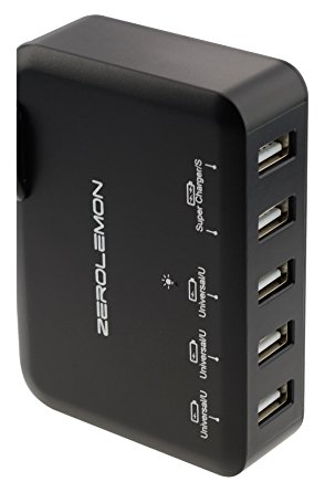 ZeroLemon 40W 5-Port Family-Sized Desktop USB Charger with SuperCharge Technology for iPhone 6/6s; iPad Air mini; LG V10, LG G4, Galaxy S6 S5; Note 4; the new HTC One (M9); Nexus 6P and More (Black)