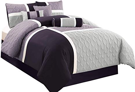 Chezmoi Collection 7-Piece Quilted Patchwork Comforter Set, Lavender Purple, California King