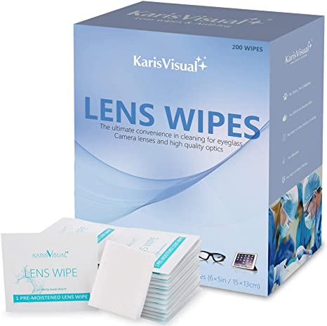KarisVisual Lens Cleaning Wipes - 200 Pre Moistened Glasses Cleansing Cloths | Ideal for Camera Lenses That Require Minimal Wetness & Quick Drying Formula | Disposable & Individually Wrapped