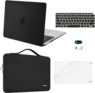 MOSISO Compatible with MacBook Air 13 inch Case 2022 2021 2020 2019 2018 Release A2337 M1 A2179 A1932 Retina Display, Plastic Hard Shell&Bag&Keyboard Skin&Webcam Cover&Screen Protector, Black