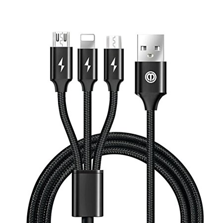 Multi Braided Charger Cable with Premium Nylon, 3 in 1 Multiple Charging Cable with Lighting Cable / Micro Cable / Type C Cable for I7 / I7 Plus / Samsung S8 by Meidu
