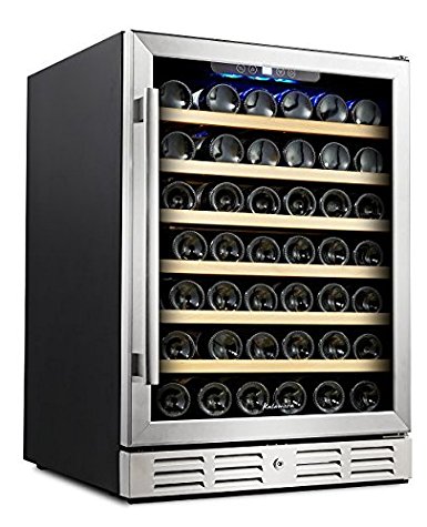 Kalamera 24'' Wine Cooler 54 Bottle Single Zone Touch Control Built-in or Freestanding with Stainless Steel & Triple-Layer Tempered Glass Door and Temperature Memory Function