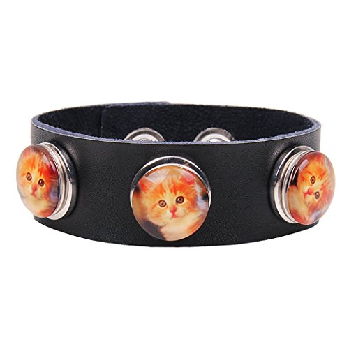 Modern Fantasy Lovely Princess Cat Metal Buttons Leather Adjustable Wrap Bracelet