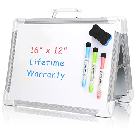 Small Dry Erase White Board – Mini Magnetic Desktop Foldable Whiteboard Easel Portable with Holder for Kids Drawing, Teacher Instruction by TSJ OFFICE