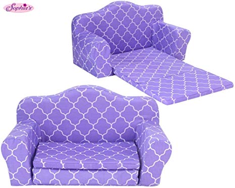Sophia's Doll Furniture Pull Out Sofa Bed Purple Plush Couch for Dolls Converts to Double Bed