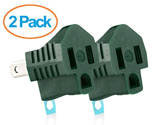 Yubi Power Grounding Adapter Plug - Grounded Outlet Adapter - 2 Prong to 3 Prong Adapter - 2 Pack - Green