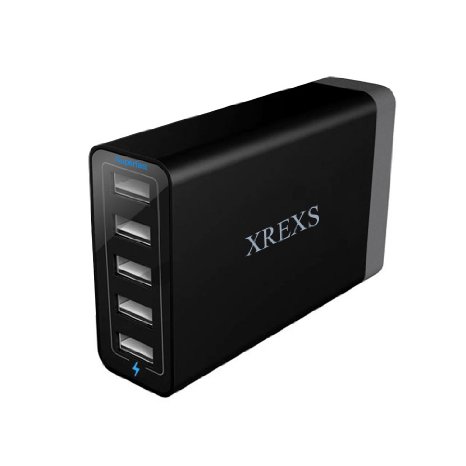 USB Charger XREXS 40W 5-Port USB Smart Charger Power Adapter Desktop Hub Charging Station for iPhone 6S 6 Plus, iPad, Sumsung Galaxy, Nexus, HTC, Motorola and More
