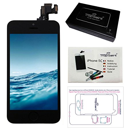 LCD Display for iPhone 5C Black Repair Kit Trop Saint® with Tools, Tutorial and Magnetic Project Map