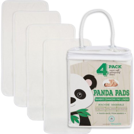 PANDA PADS 4-PACK, Bamboo Changing Pad Liners for Diaper Changes in Natural White. Ultra Soft & Absorbent, Machine Wash & Dry, Antibacterial & Hypoallergenic. Great Baby Shower Gift!