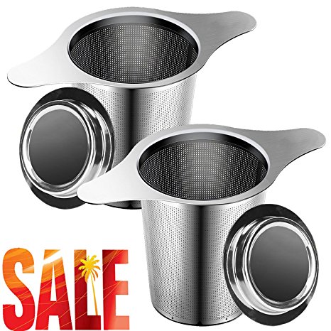 Tea Infuser, 304 Stainless Steel Water Filter Tea Strainer with Double Handles for Hanging on Teapots, Mugs, Cups to steep Loose Leaf Tea and Coffee Maker-2 Packs