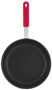 Winco AFP-10XC-H 10" Round Gladiator Fry Pan W/ Red Silicone Sleeves, Aluminum, Excalibur Coat -