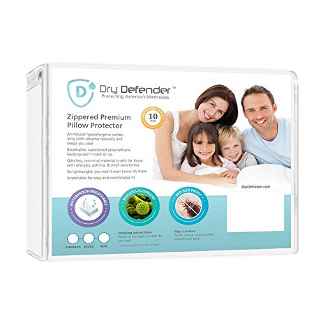Dry Defender Premium Hypoallergenic Waterproof Pillow Protector - Standard Size