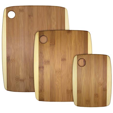 Totally Bamboo Bamboo 20-7935 Two-Tone Serving and Cutting Boards, Set of 3, 14", 11" And 8"