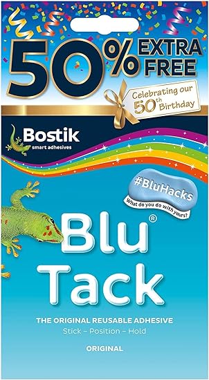 Bostik Blu Tack Blue Re-usable Mastic Putty Handy Size 50% Extra Free 30615681