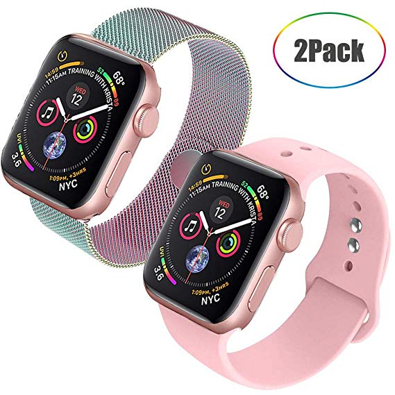 GBPOOT Compatible For Apple Watch Band 38mm 40mm 42mm 44mm, Stainless Steel Mesh Milanese Wristband Loop with Soft Silicone Strap Replacement Band Compatible Iwatch Series 4,Series 3,Series 2,Series 1