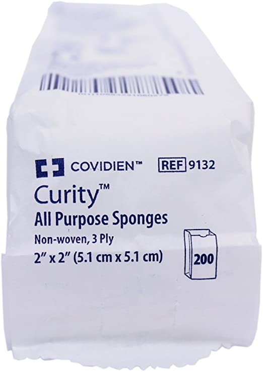 Covidien 9132 Curity All Purpose Sponges, Non-Woven, 3-Ply, 2" x 2" Size (Pack of 2)