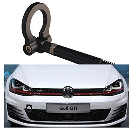 Dewhel JDM Aluminum Track Racing Front Rear Bumper Car Accessories Auto Trailer Ring Eye Towing Tow Hook Kit Black Screw On For Volkswagen MK7 VII Golf GTi 2015-Up