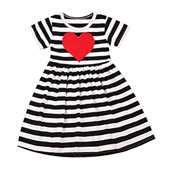 Baby Girls Kids Black White Striped Short Sleeve Cotton Dress One Piece