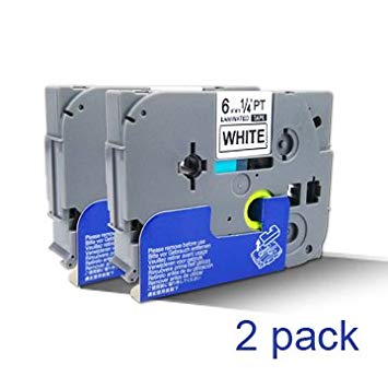 2 Packs Compatible Brother tze-211 label tape for Brother P-touch label maker 1/4" black on white