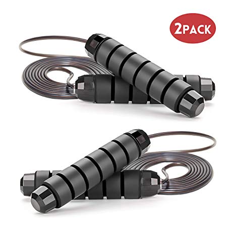 GoxRunx Jump Rope Tangle-Free with Ball Bearing Speed Jump Ropes Skipping Rope Cable with Memory Foam Handles for Workout Exercise Fitness Training, Suitable for Adults Women Men Kids-2 Pack