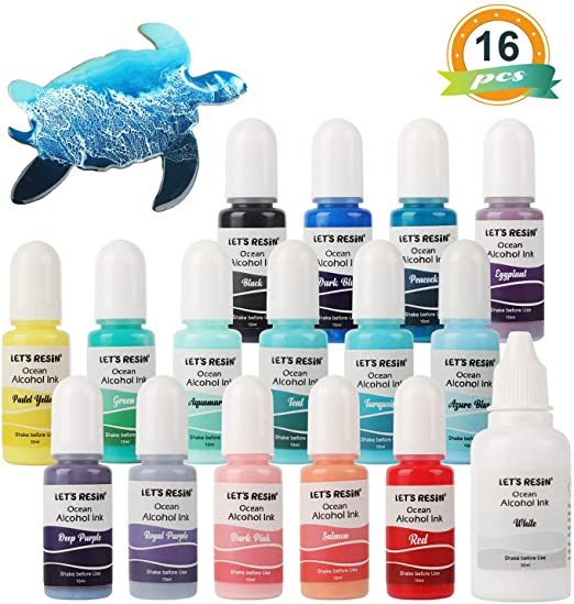 Alcohol Inks Set- LET'S RESIN Highly Saturated Ocean Alcohol Inks,Opaque Colors Alcohol-Based Inks,Versatile Alcohol Inks for Epoxy Resin Ocean Wave Painting Art, Resin Petri Art, Tumblers Cup