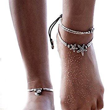 Simsly Boho Silver Anklet with Starfish Beach Ankle Bracelets for Women and Girls JL-0107 1PC