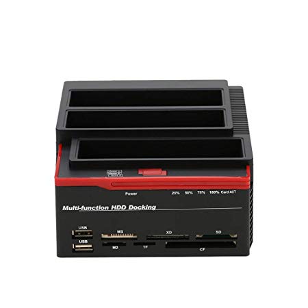 KuWFi Hard Drive Docking Station 2.5"/3.5" USB 3.0 to 2 SATA Ports 1 IDE Port External HDD Hard Drive Docking Station Card Reader USB3.0 Hub with OTB/OTC Offline