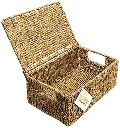 WoodLuv Seagrass Storage Basket with Medium Lid