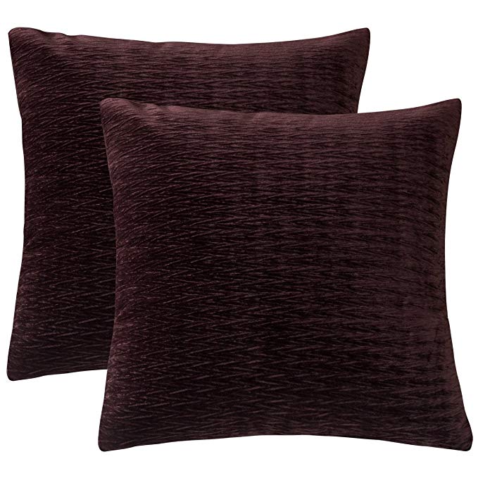 PHF Velvet Solid Euro Sham Cover for Winter Pack of 2 Throw Pillow Cover Square Decor 26"x 26" Dark Maroon/Plum Brown