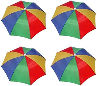 4 Pack Umbrella Hat Cap Hands Free with Head Strap for Sun Rain