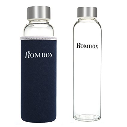 Homdox Glass Water Bottle Made of Environmental Borosilicate Glass, Unique and Stylish Portable Glass Water Bottle With Nylon Sleeve