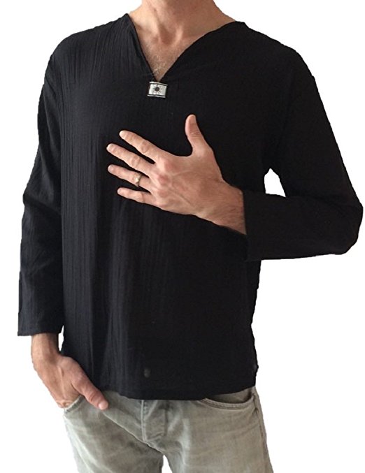 Men's Black Shirt 100% Cotton Thai Hippie Yoga Shirt