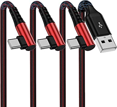 USB C Cable Right Angle 1ft (3Pack), 90 Degree 1Feet USB A to Type C Cable Durable Nylon Braided 1Feet Charger Cord for iPad, Samsung, Google Pixel, LG, Nexus, Nintendo Switch, GoPro, etc-Red
