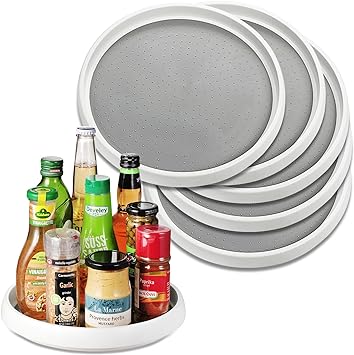 6 Pack 10 Inch Lazy Susan Turntable Rotating Organizer - Non-Skid Spinning Rack for Cabinet, Pantry Storage, Kitchen, Fridge, Bathroom Makeup Vanity Countertop, Under Sink Organizing, Spice Spinner
