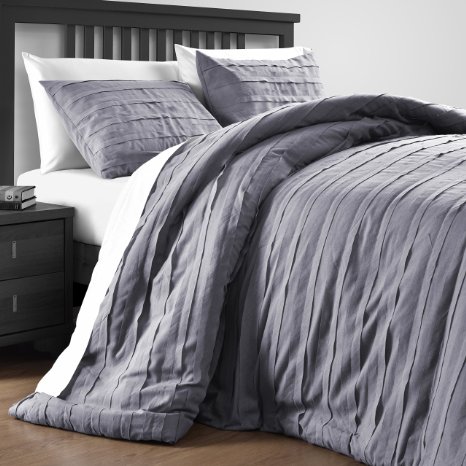 P&R Bedding Loft Stripe Embellished 3 Piece Comforter Set (Queen, Gray)