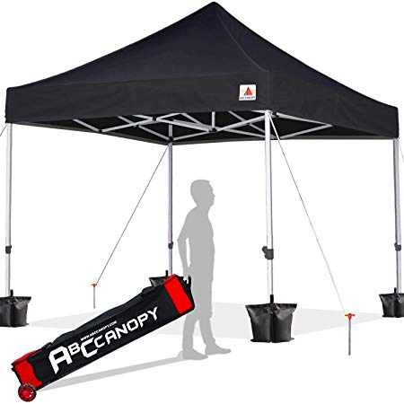 ABCCANOPY Upgrade Pop up Canopy Tent Commercial Instant Shelter with Wheeled Roller Bag (Black Canopy (Without Walls))