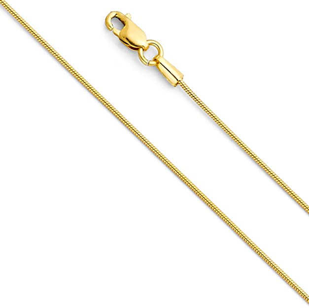 14k REAL Yellow OR White Gold Solid 0.8mm Round Snake Chain Necklace with Lobster Claw Clasp