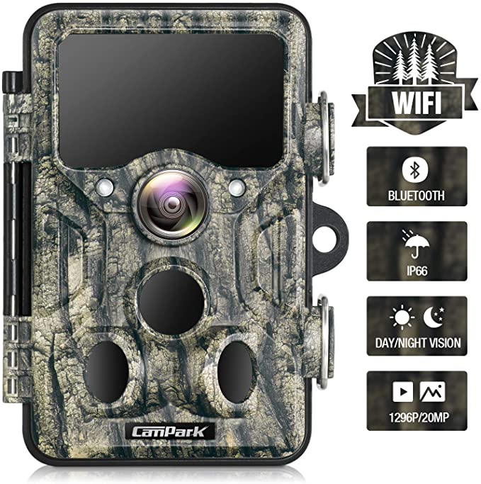 Campark WiFi Bluetooth Trail Camera 20MP 1296P Game Hunting Camera with 940nm IR LEDs Night Vision Motion Activated Waterproof IP66 for Monitoring Outdoor Wildlife Animal
