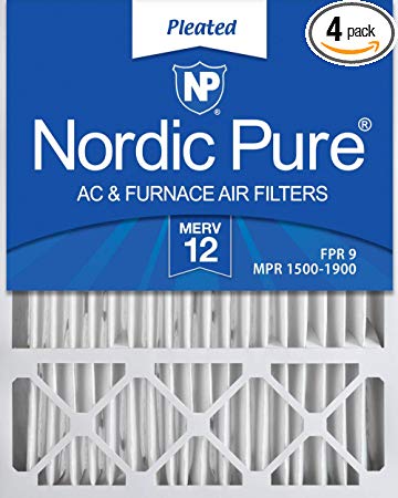 Nordic Pure 20x25x4/20x25x5 (19 7/8 x 24 7/8 x 4 3/8) Honeywell FC100A1037 Replacement Pleated AC Furnace Air Filters MERV 12, Box of 4