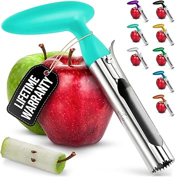 Zulay Kitchen Premium Apple Corer Tool - Ultra Sharp, Stainless Steel, Serrated Blades for Easy Coring - Easy to Use & Clean, Durable Apple Corer Remover for Baking Apples & More - Aqua