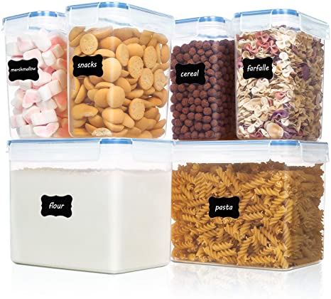 Vtopmart 6 Pieces BPA Free Plastic Cereal Containers for Storage,Kitchen Pantry Storage Containers with 24 Labels
