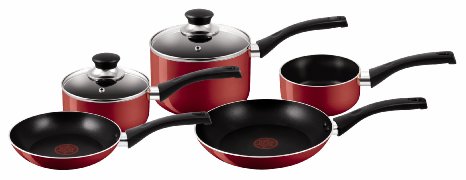 Tefal Bistro Aluminium Cookware Set, 5 Pieces - Red