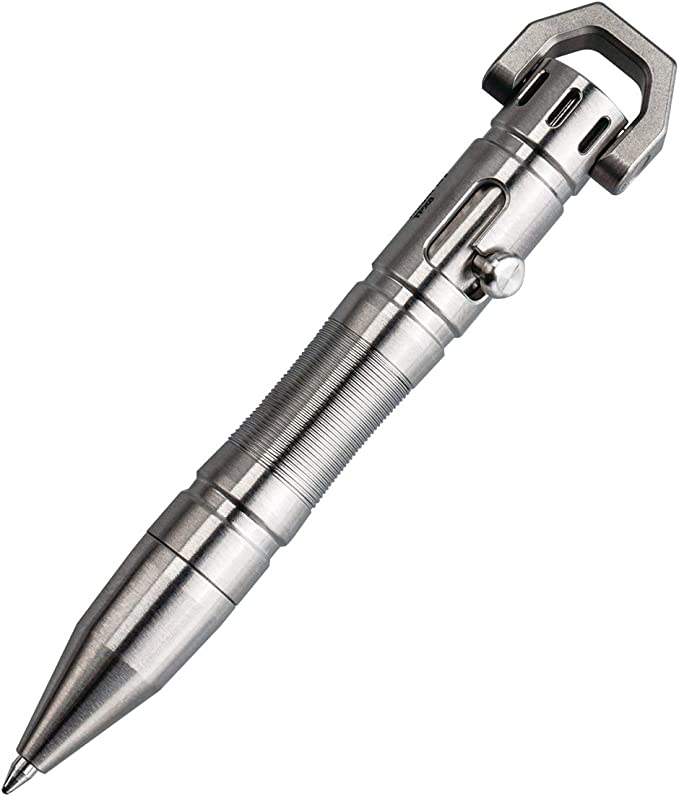 MecArmy TPX8 Mini Titanium/Brass Bolt Action Tactical Pen, Keychain Tactical Pen with 1 D Key Ring (Titanium)