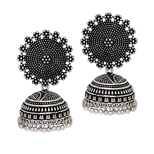 Jaipur Mart Oxidised Silver Plated handmade Jhumka Jhumki Earrings For Women