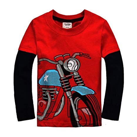 Coralup Little Boys Cotton Long Sleeve T-Shirts (Motorcycle,18 Months-7 Years)