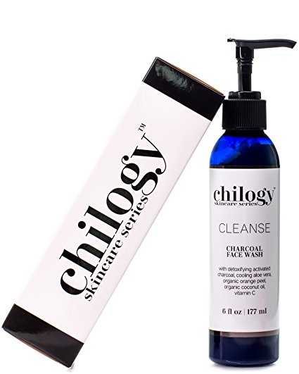 Natural Facial Cleanser by Chilogy Skincare Series, With Detoxifying Deep Pore Cleansing Activated Charcoal, Soothing Aloe Vera, Organic Coconut Oil, Vitamin C, and More, 6 oz Bottle