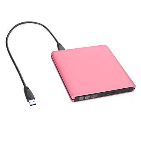 Emmako DVD Drive USB 3.0 External DVD Player Aluminium CD-RW DVD-RW Writer/Burner For Apple MacBook/Laptops/Desktops/Notebooks Support Windows 10(Pink)