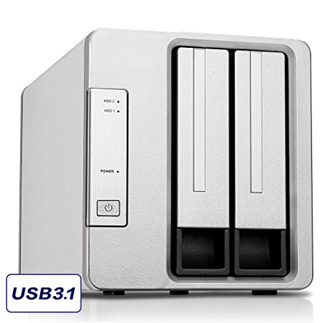 TerraMaster D2-310 USB Type C External Hard Drive RAID Enclosure USB3.1 (Gen2, 10Gbps) SUPERSPEED  2 Bay Aluminum Enclosure RAID Storage (Diskless)
