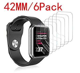 [6 Pack] Apple Watch Screen Protector 42MM PET, hairbowsales HD Screen Protector Anti-Bubble Scratch-Resistant Guard Cover 3D Hydrogel Protective Soft Film Apple Watch Series 4 42mm PET